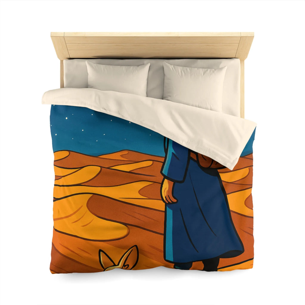Housse de Couette Désert Nocturne Nomade Bleu Étoilé et Renard des Sables Enchanté