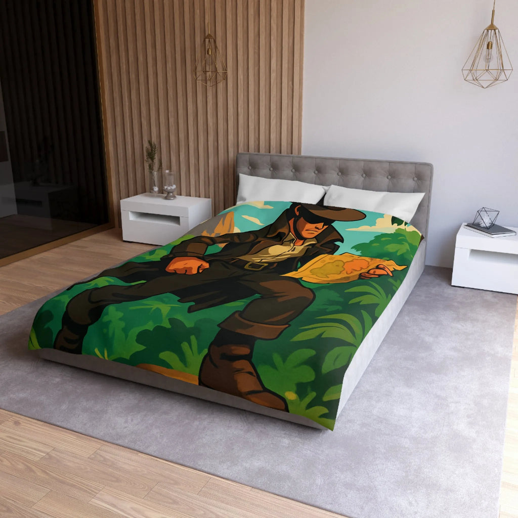 Housse de couette d'explorateur aventureux dans jungle luxuriante avec carte mystique colorée