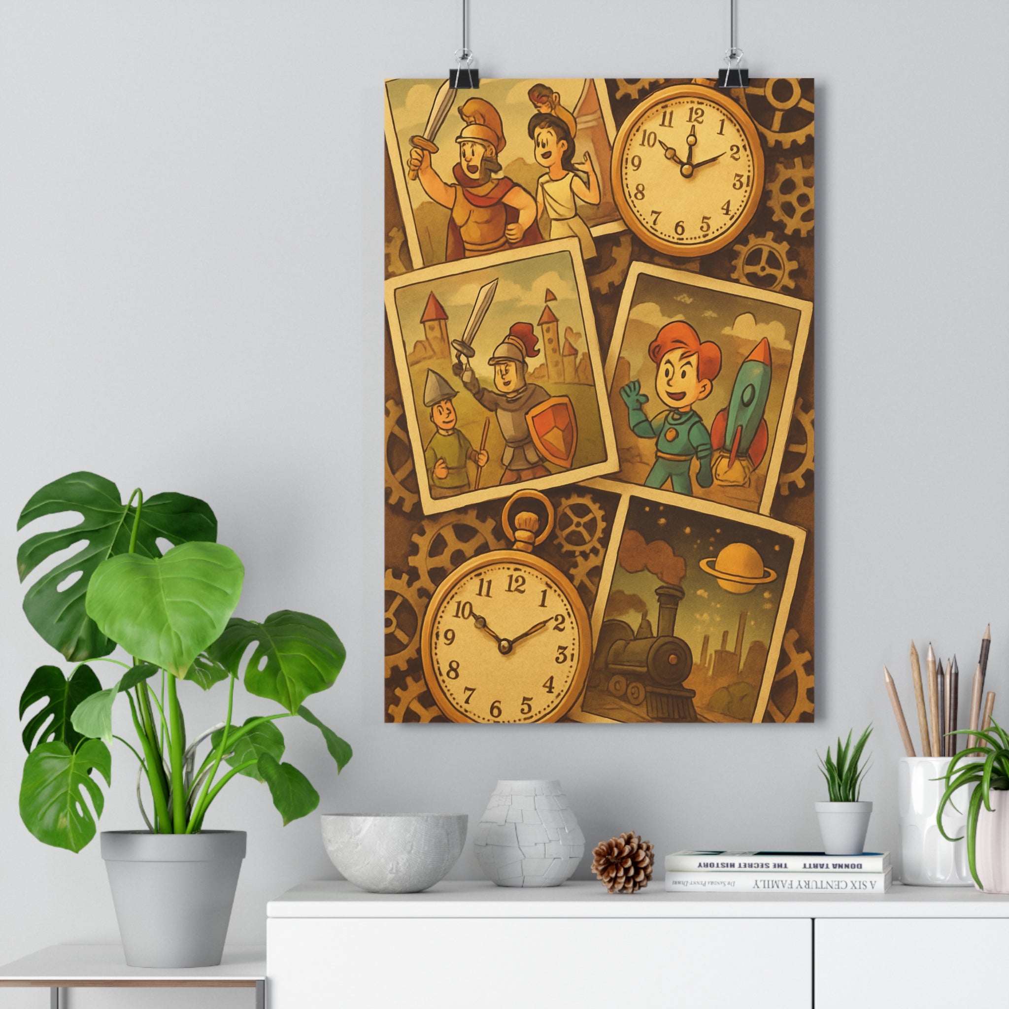 Poster décoratif vintage sépia aventure nostalgique bureau lecture guerriers chevaliers astronautes historique thème 30x46