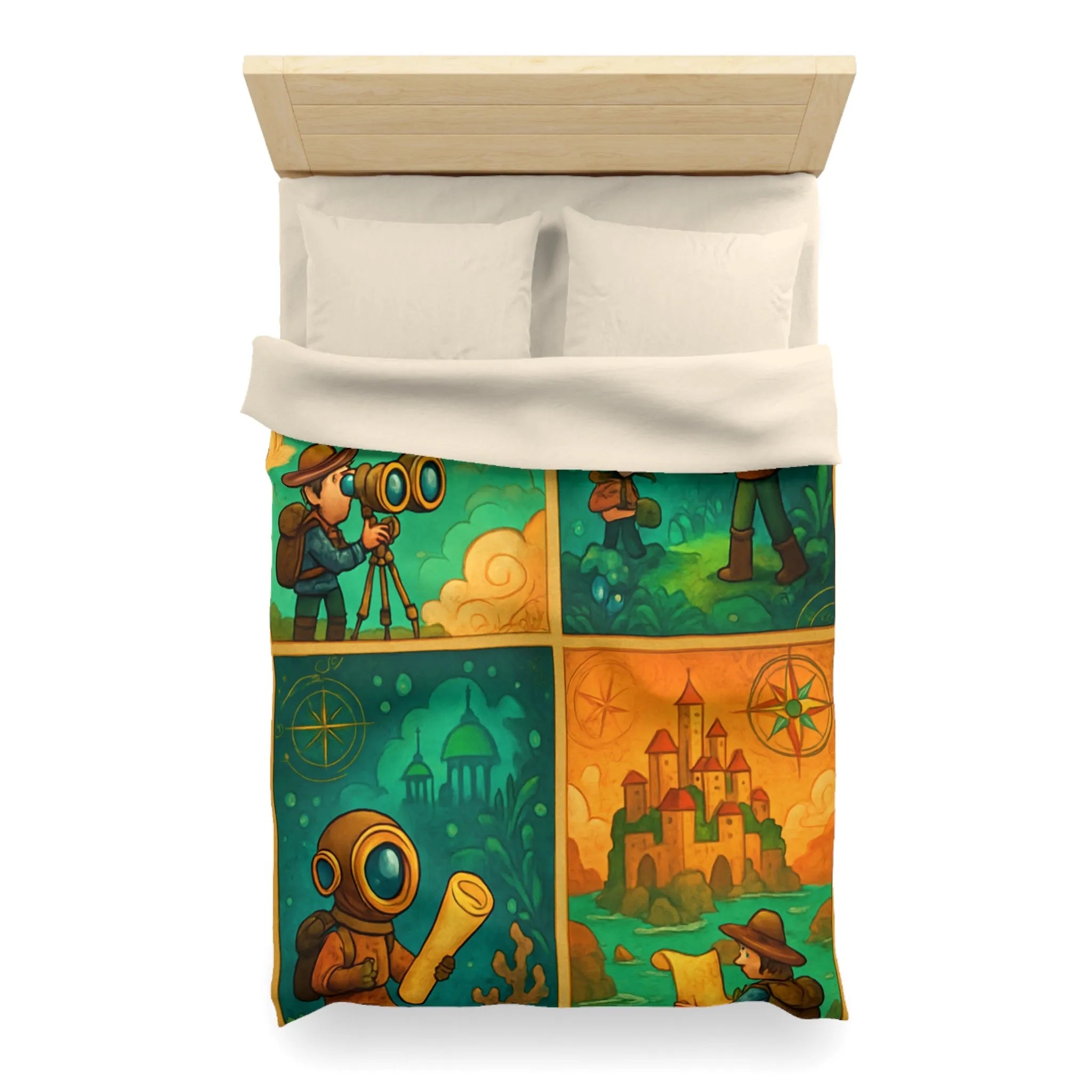 Housse de couette aventure fantastique pour chambre d'enfant avec exploration imaginaire colorée