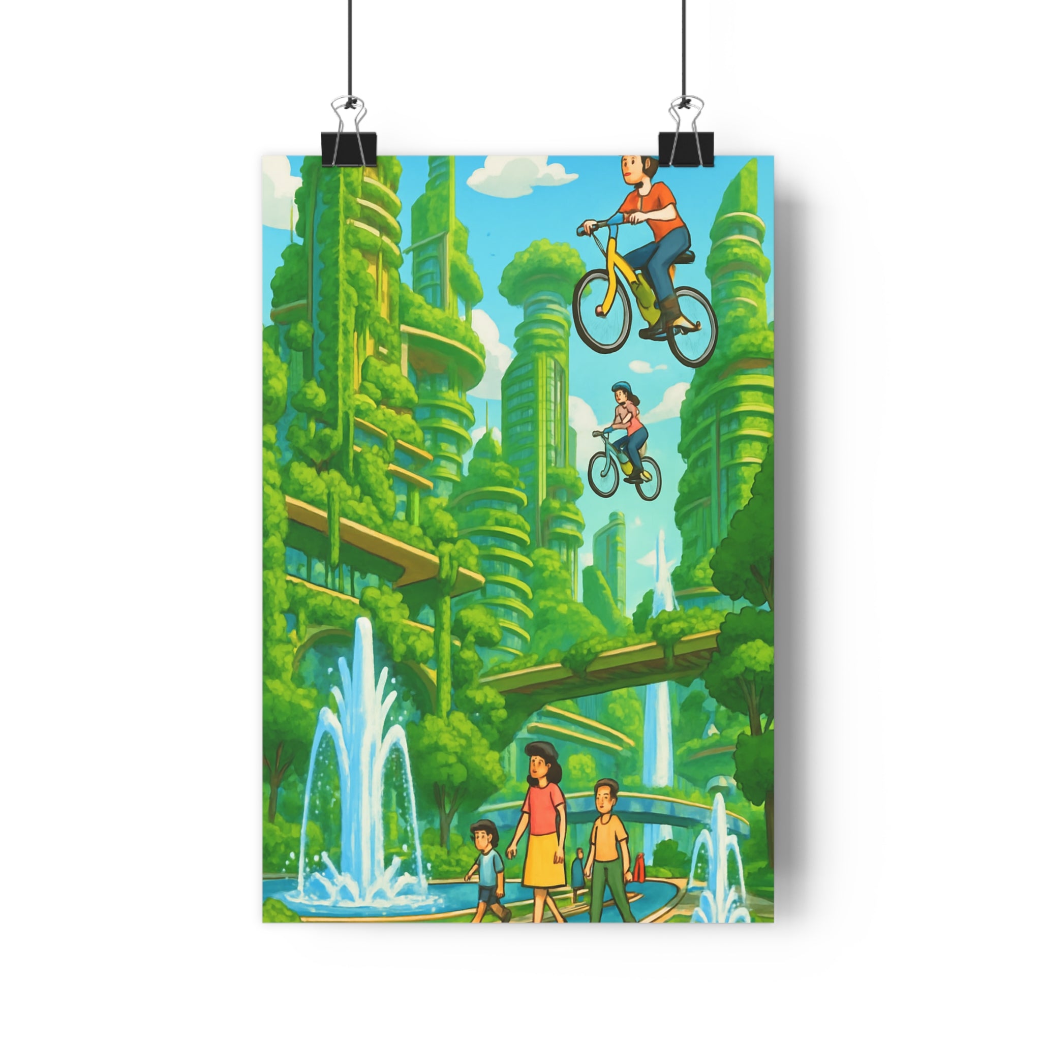 Poster décoratif futuriste cartoon vert bleu joyeux écologique salon bureau moderne dynamique original qualité