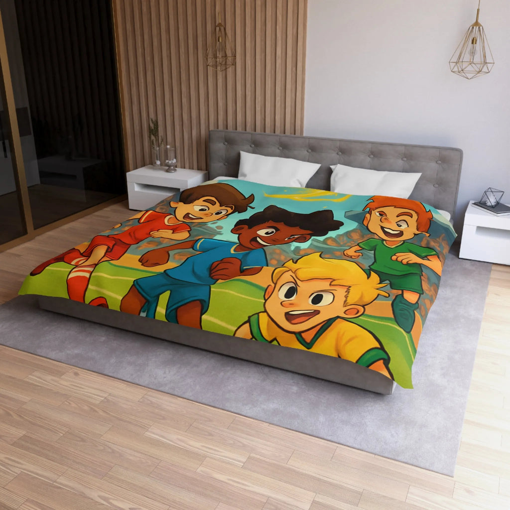 Housse de couette ludique sur le thème du football avec enfants et ballon magique