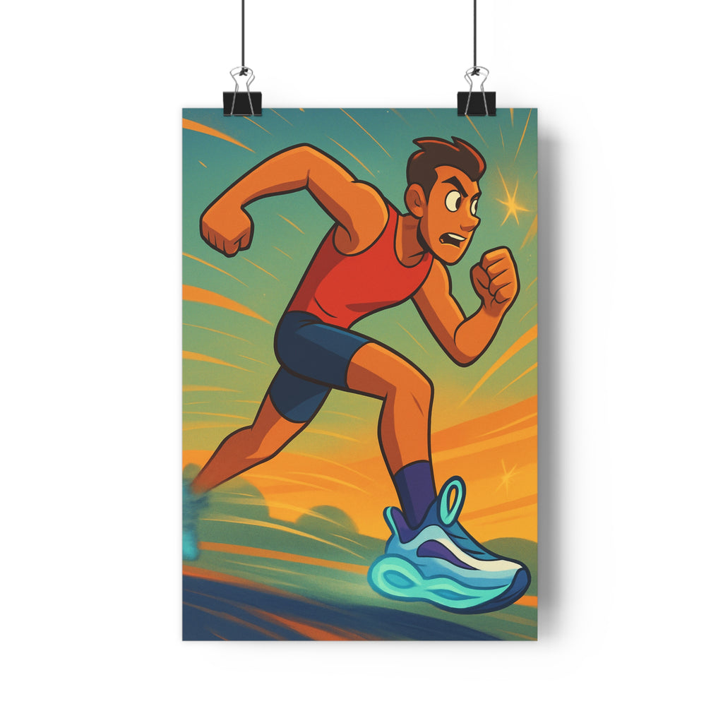 Poster décoratif moderne athlète dynamique course énergie bleu rouge orange vitalité salon chambre bureau