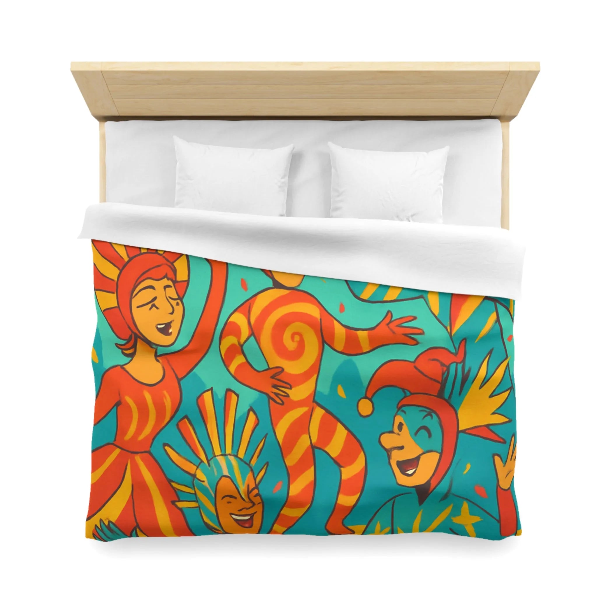 Housse de Couette Art Circus Coloré avec Personnages Festifs et Ballons Volants