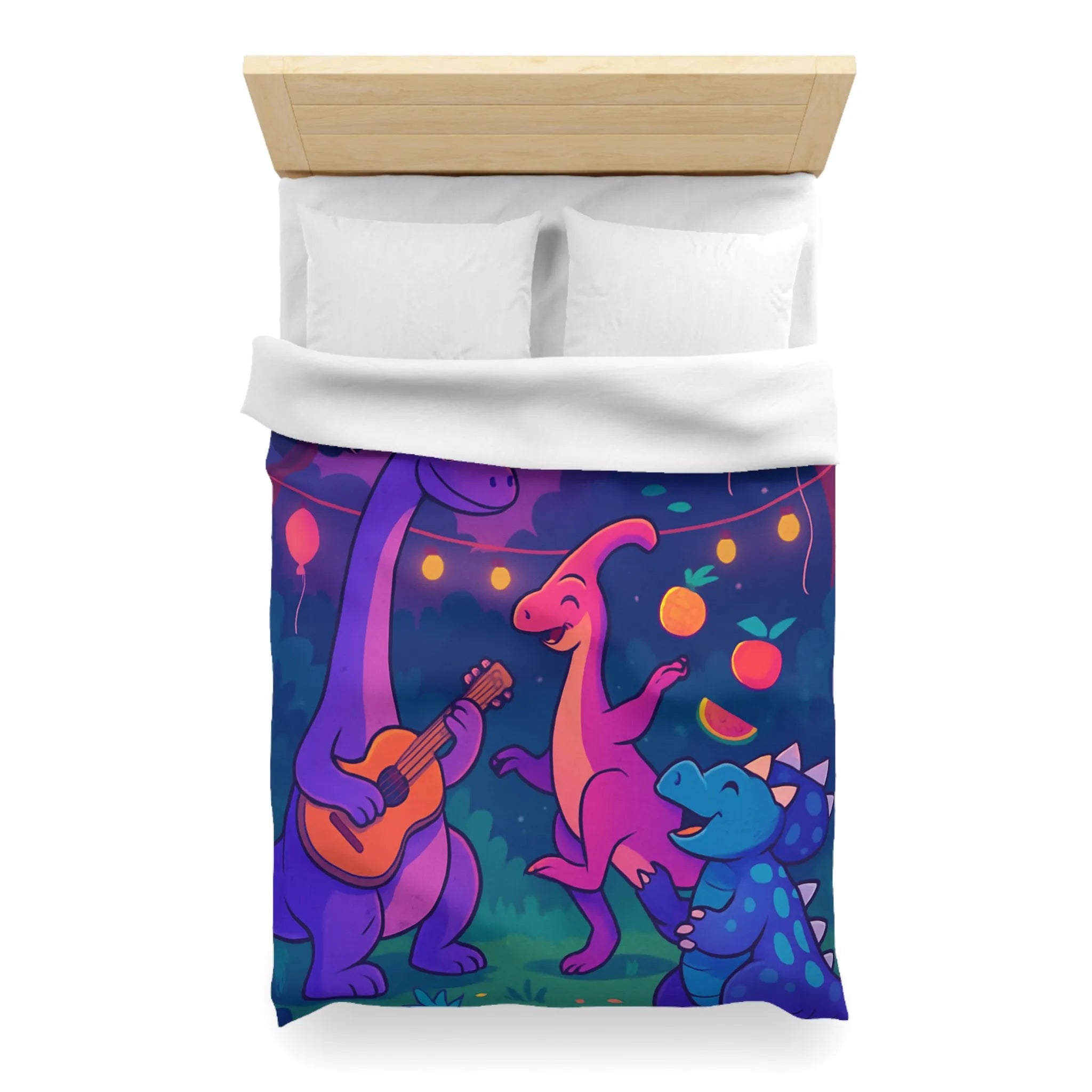 Housse de couette enfants avec dinosaures joyeux et ballons colorés pour chambre ludique