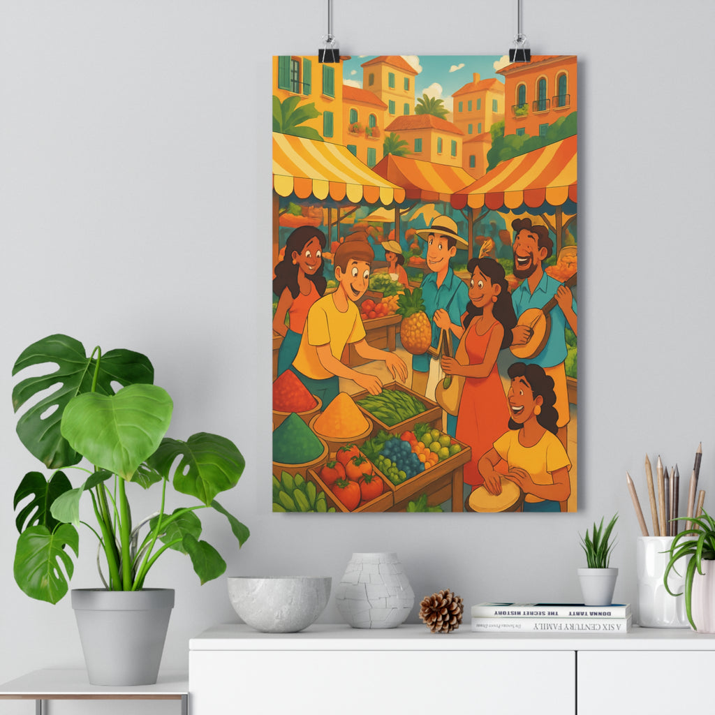 Poster décoratif cartoon coloré joyeux fruits légumes marché salon chambre intérieur 30x46 ambiance vivante