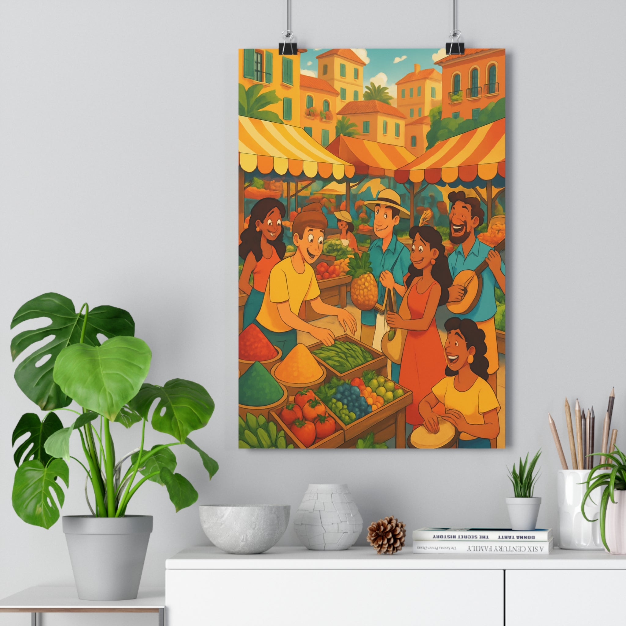 Poster décoratif cartoon coloré joyeux fruits légumes marché salon chambre intérieur 30x46 ambiance vivante