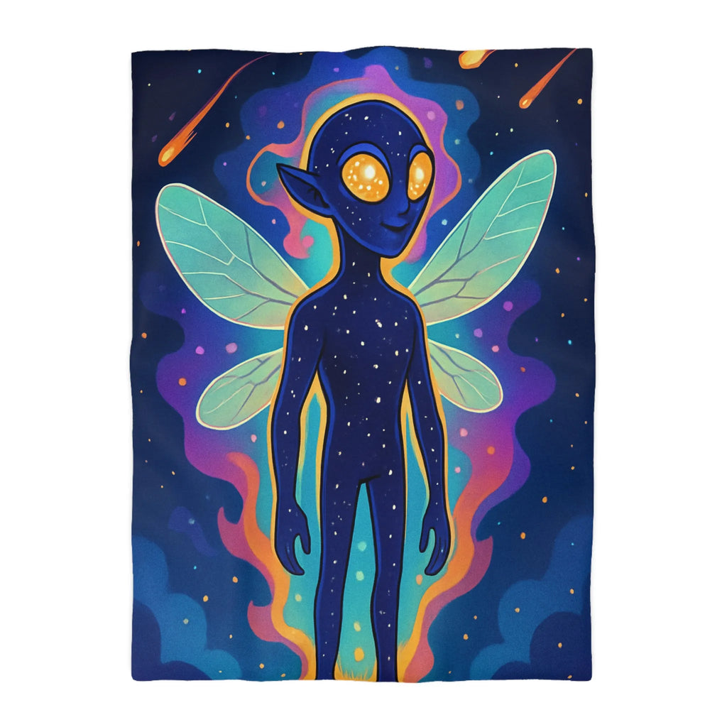 Housse de couette féerique avec créature cosmique et ailes éthérées pour chambre unique