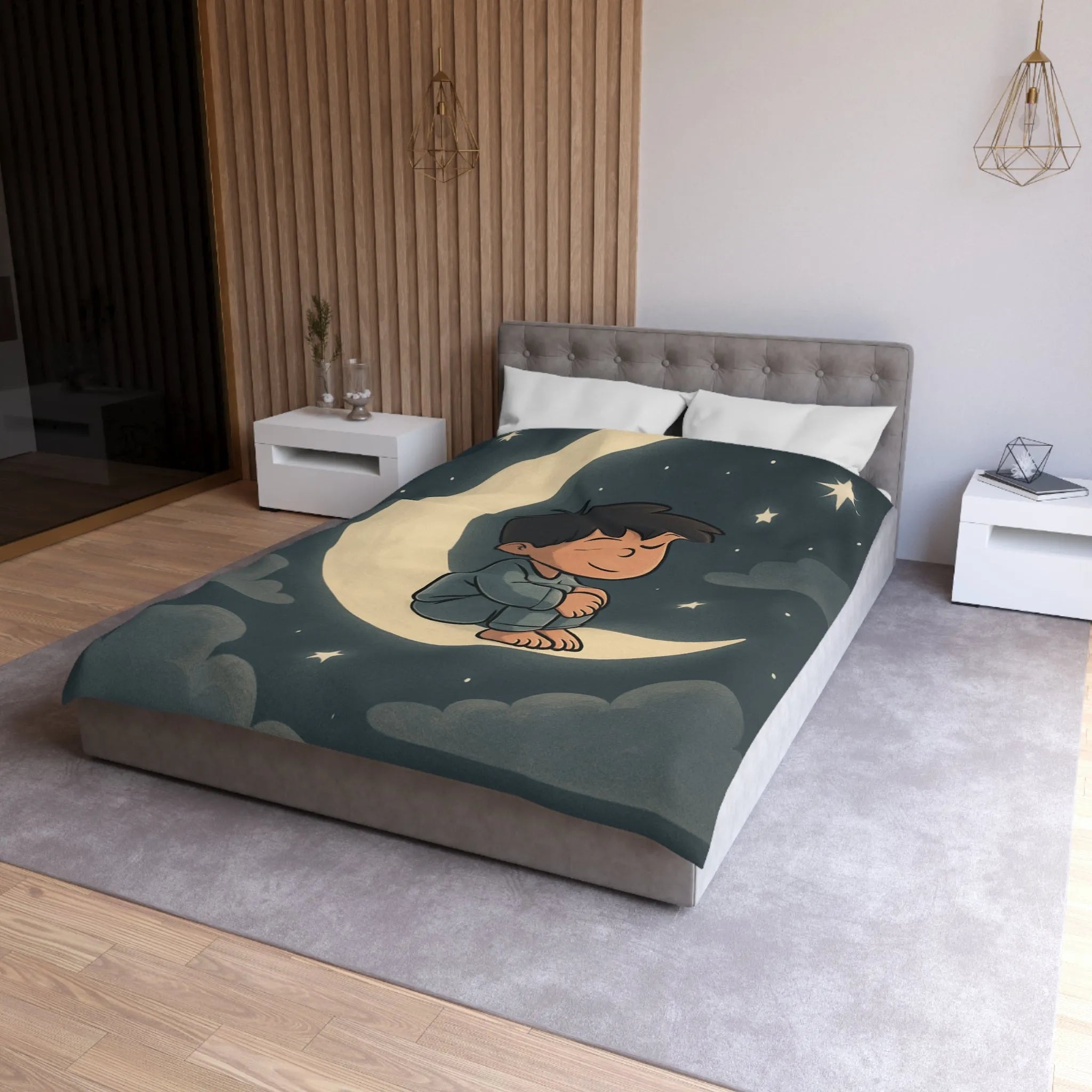 Enchantez les rêves de votre enfant avec cette housse de couette lune étoilée