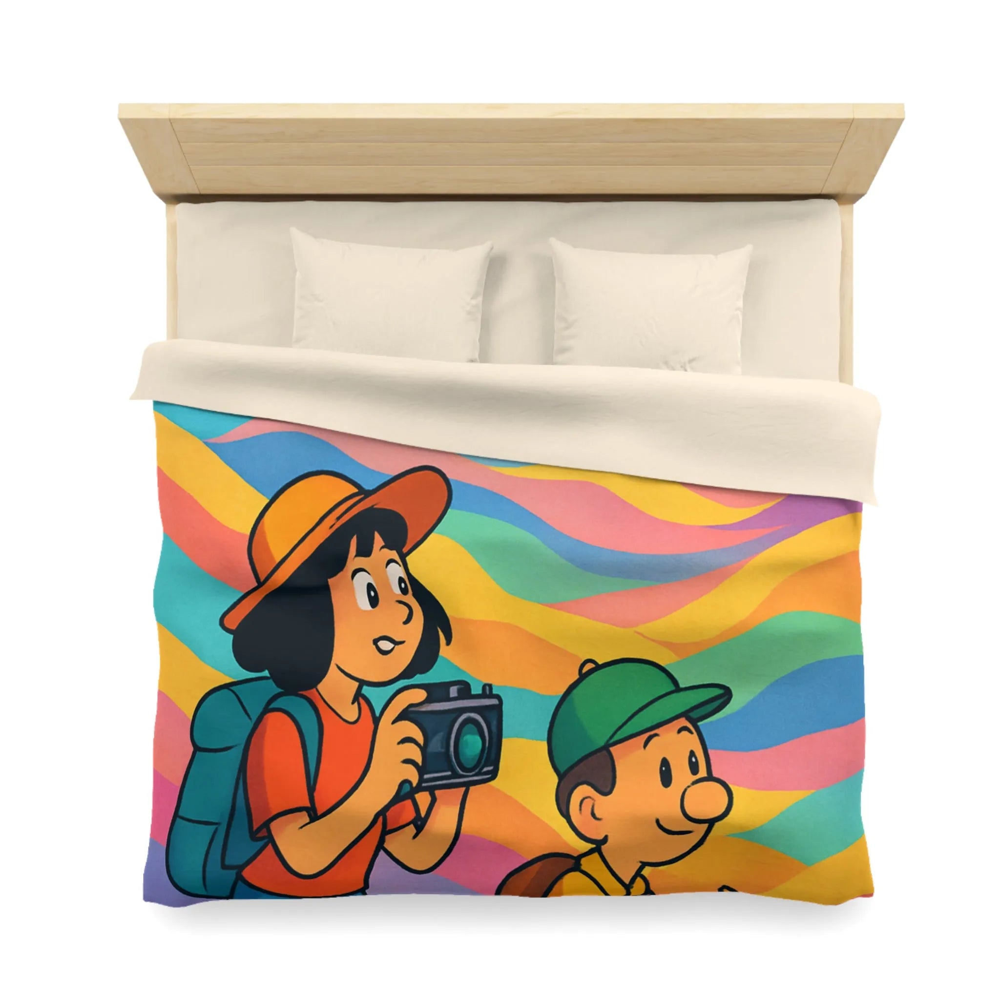 Housse de Couette Enfant avec Effet Arc-en-ciel et Motifs Oniriques Pleins de Couleurs