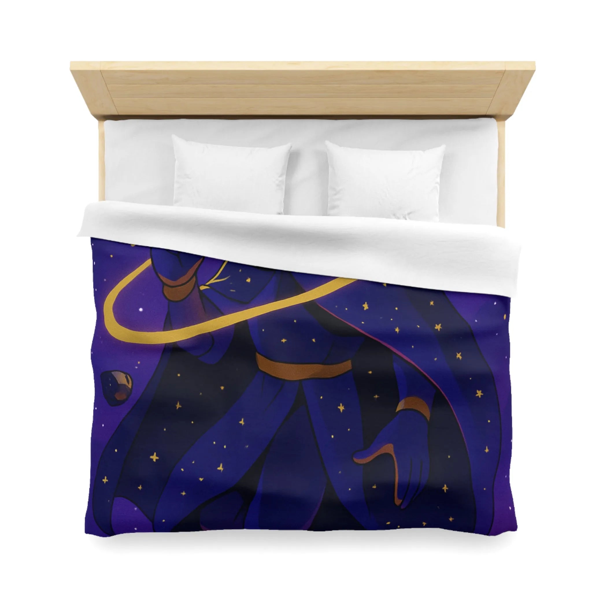 Housse de couette cosmique avec silhouette mystérieuse et motifs galactiques pour décor unique