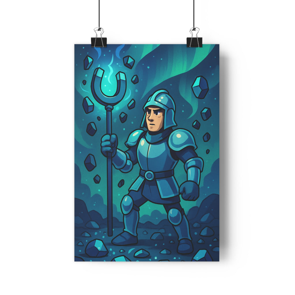 Poster décoratif guerrier armure animation bleu vert mystique bureau chambre fantastique art 30x46 qualité