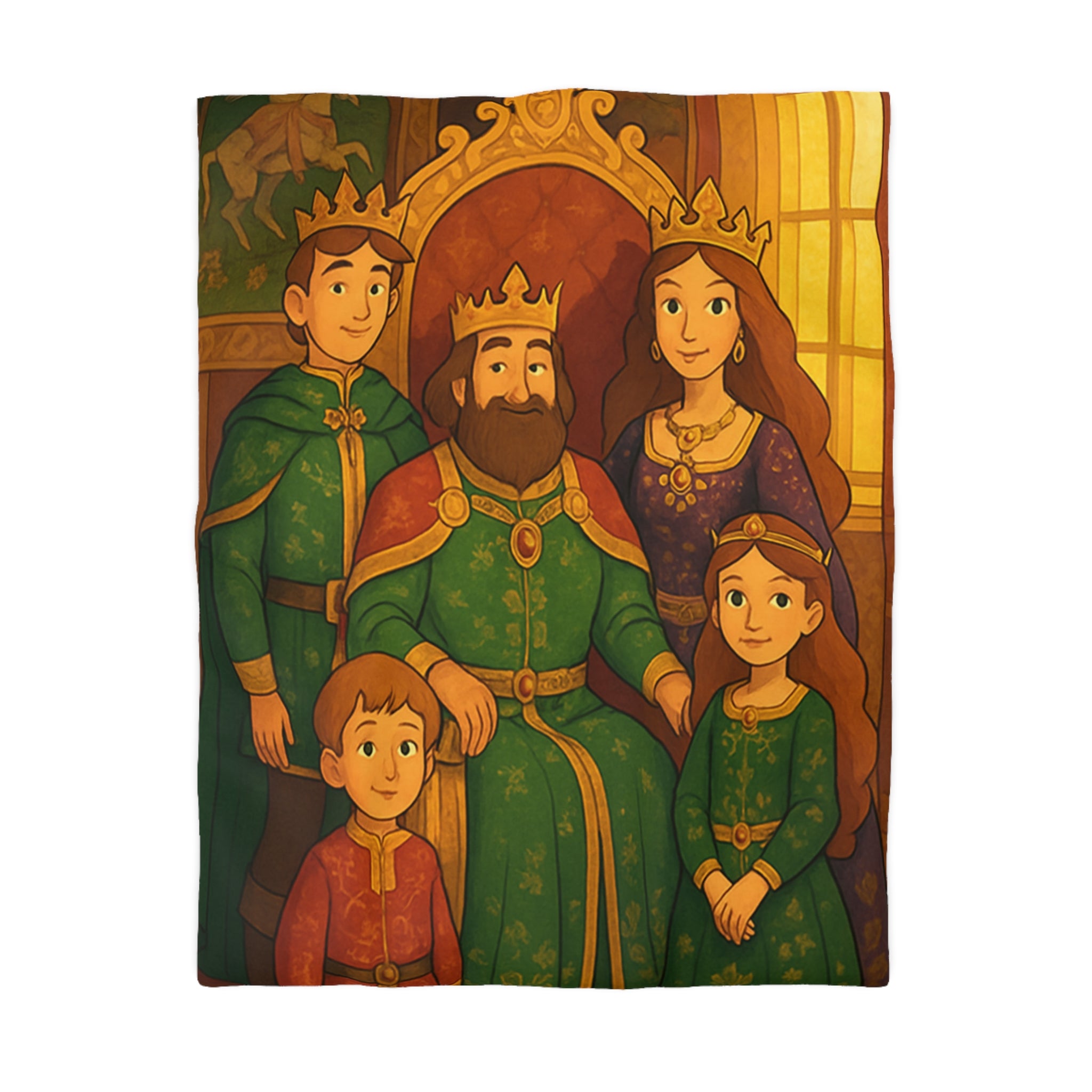 Housse de couette royale médiévale avec motif famille de nobles sur fond chaleureux