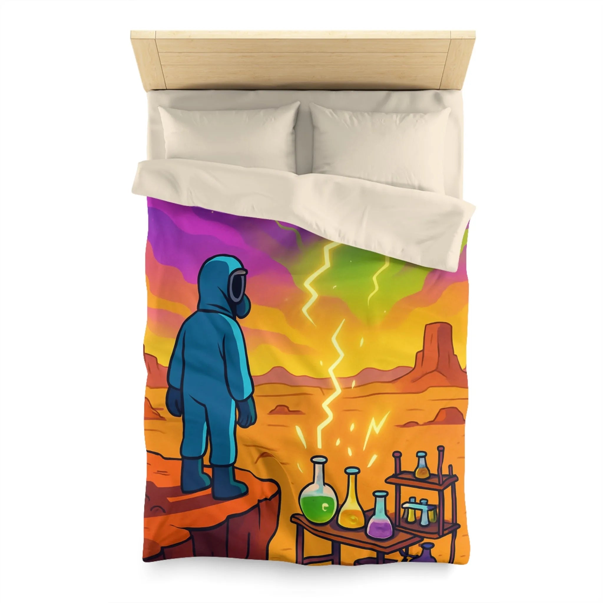 Housse de couette ciel extraterrestre arc-en-ciel avec scientifique et installations chimiques