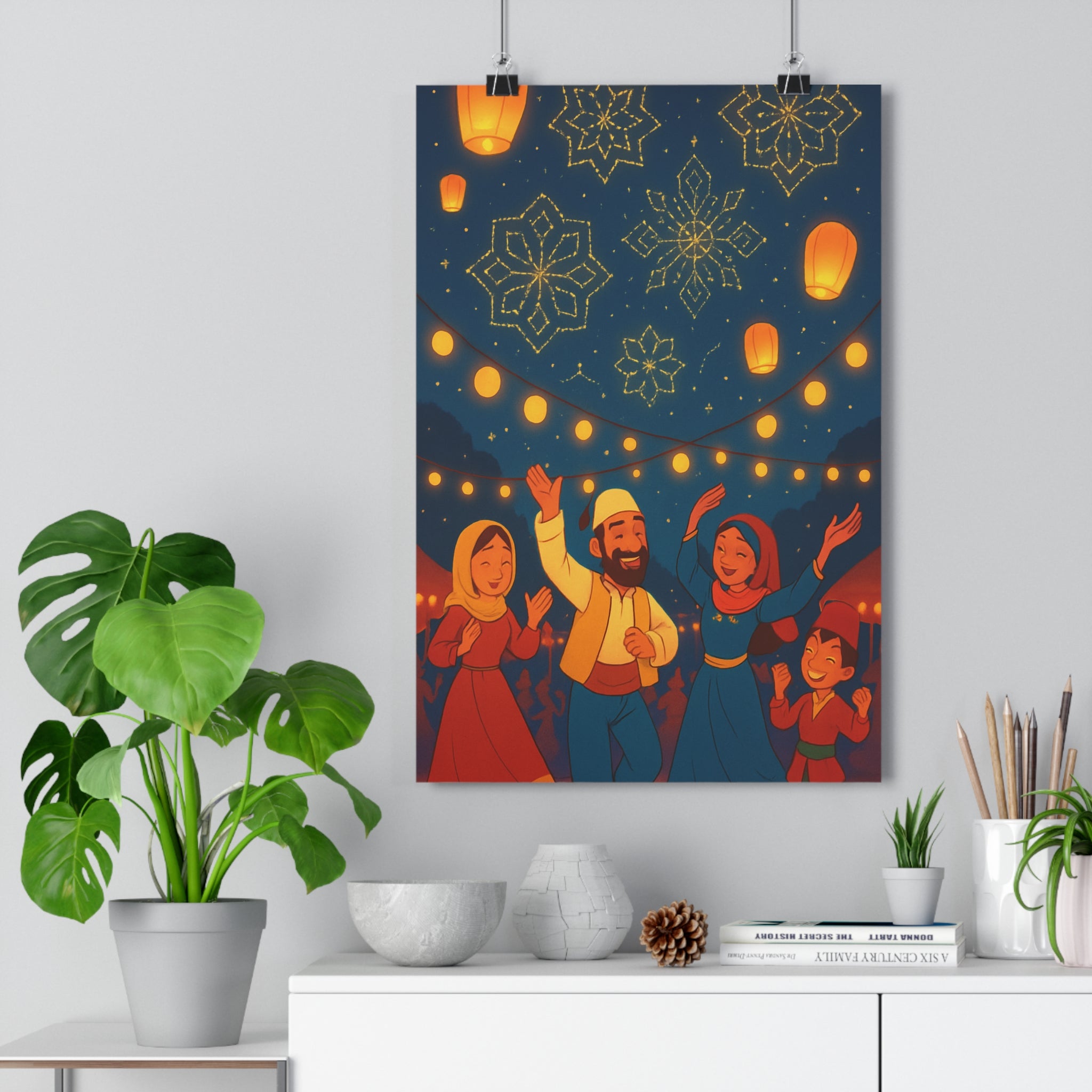 Poster décoratif cartoon bleu orange joyeux salon chambre festive ambiance lumineuse artistique 30x46 cm