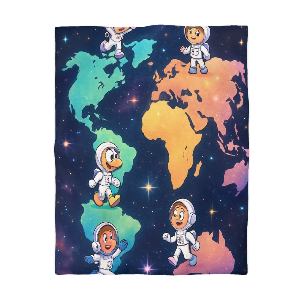 Housse de Couette Astronaute Enfantine Arc-en-Ciel Monde Spacieux Carte Terre Étoilée Cosmonautes Rêveurs