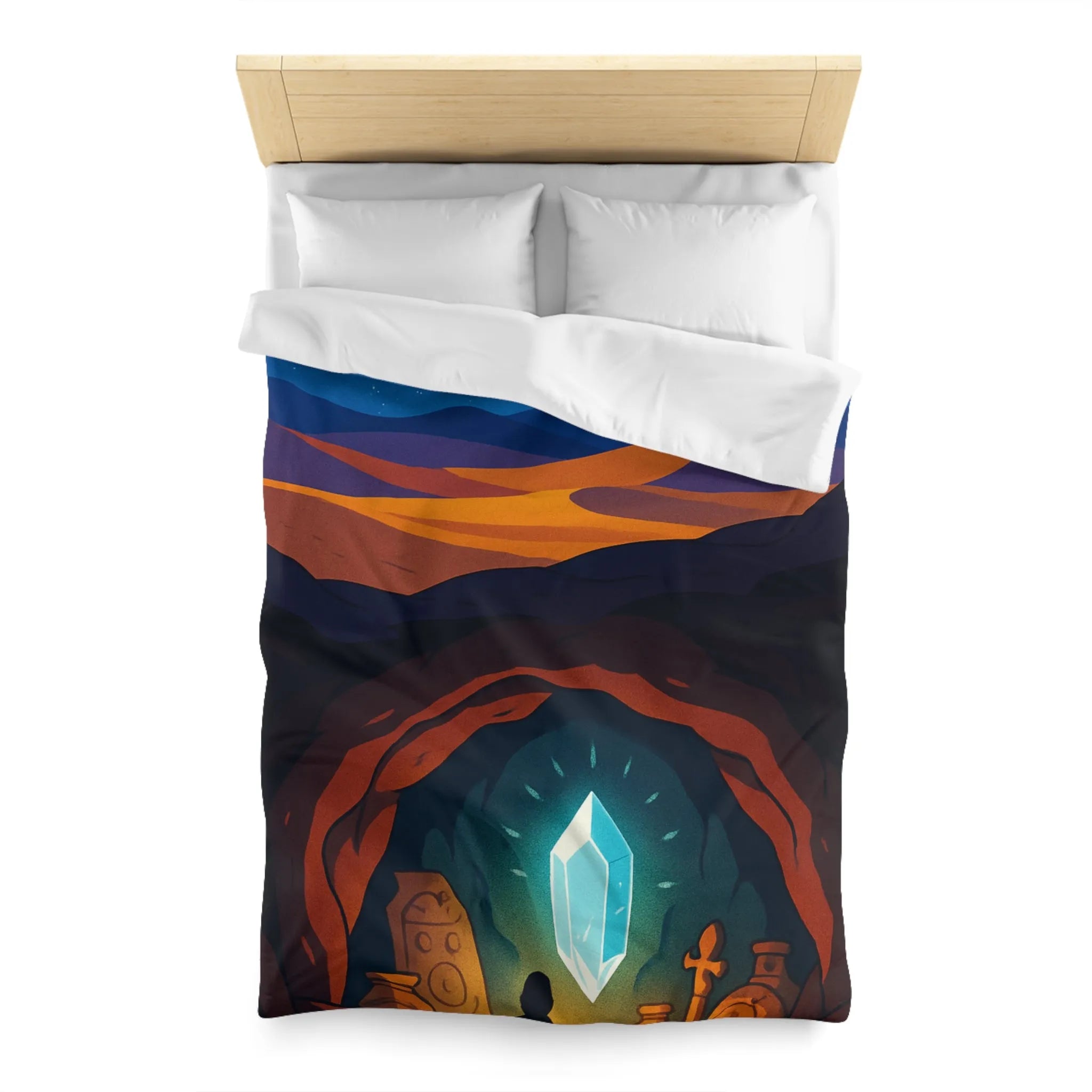 Housse de couette avec paysage nocturne et cristal lumineux dans une grotte mystérieuse