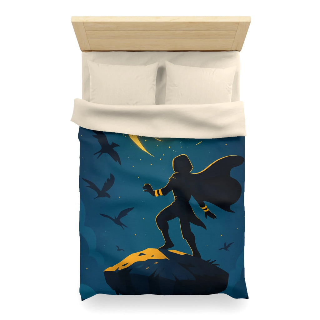 Housse de couette aventure magique, silhouette et spirale dorée dans ciel étoilé