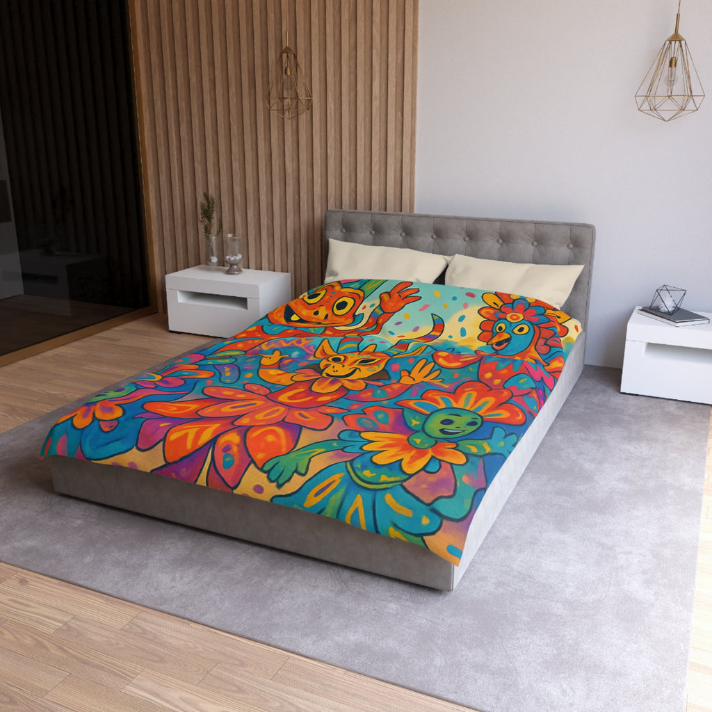 Housse de Couette Multicolore avec Motifs de Carnaval et Masques Fantaisistes Féeriques