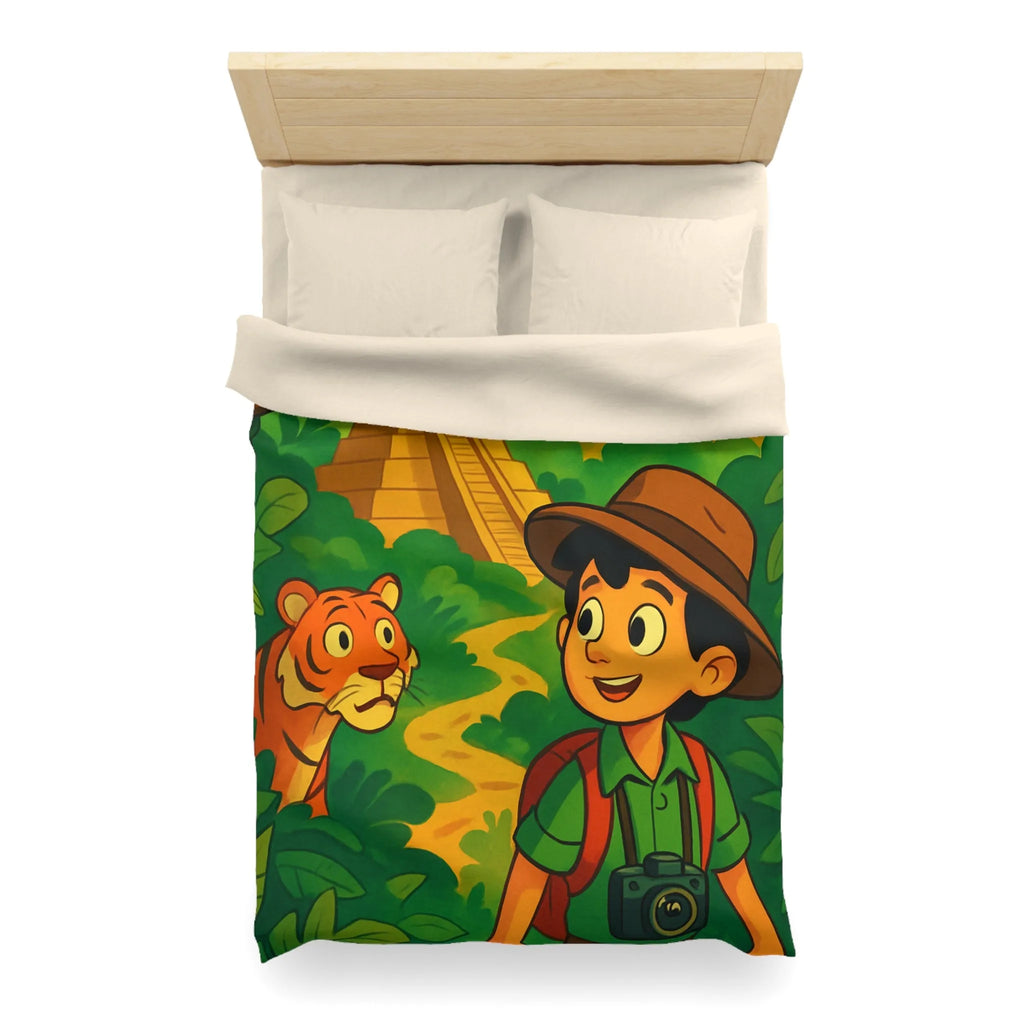 Housse de couette aventure jungle pour enfants avec château et animaux exotiques colorés