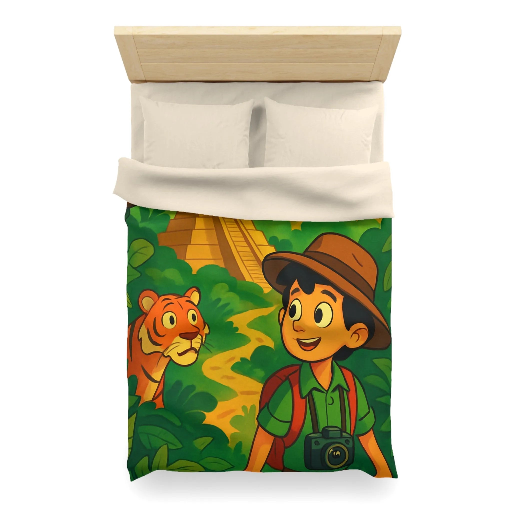 Housse de couette aventure jungle pour enfants avec château et animaux exotiques colorés