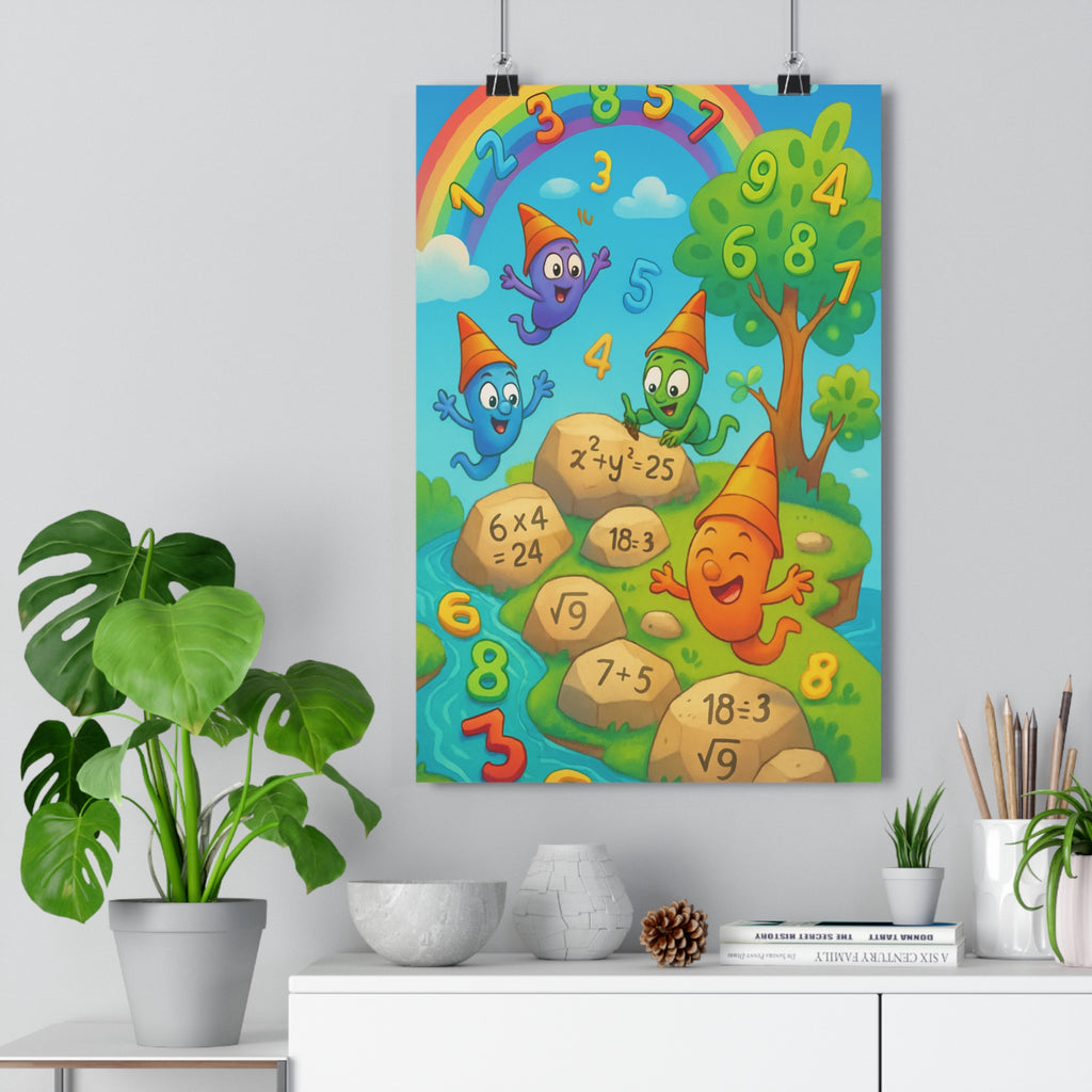 Poster décoratif ludique fantaisie coloré bleu ciel chambre enfant éducatif chiffres joyeux nature vibrant