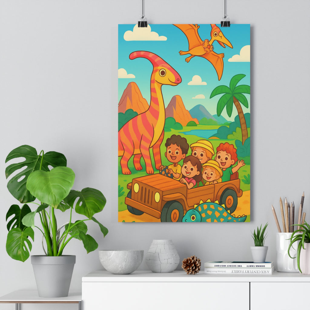 Poster décoratif joyeux enfant chambre aventure dinosaure cartoon animaux couleurs vives 30x46 moderne qualité
