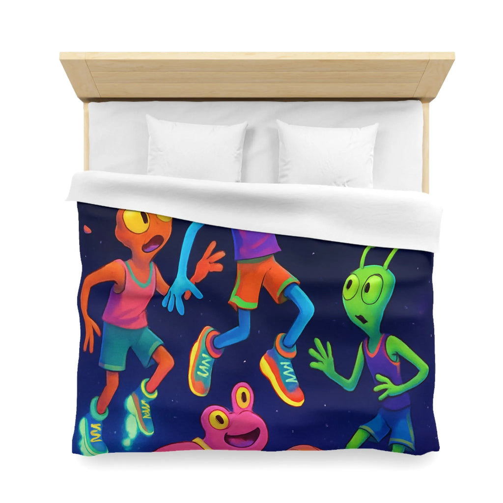 Housse de couette avec extraterrestres jouant au basket, ambiance lumineuse et amusante