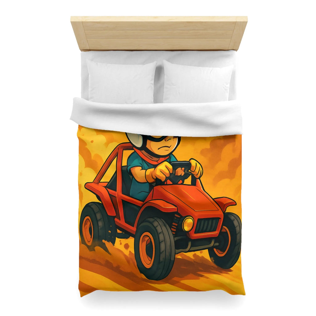 Housse de couette aventure enfant avec pilote de buggy dans le désert ensoleillé