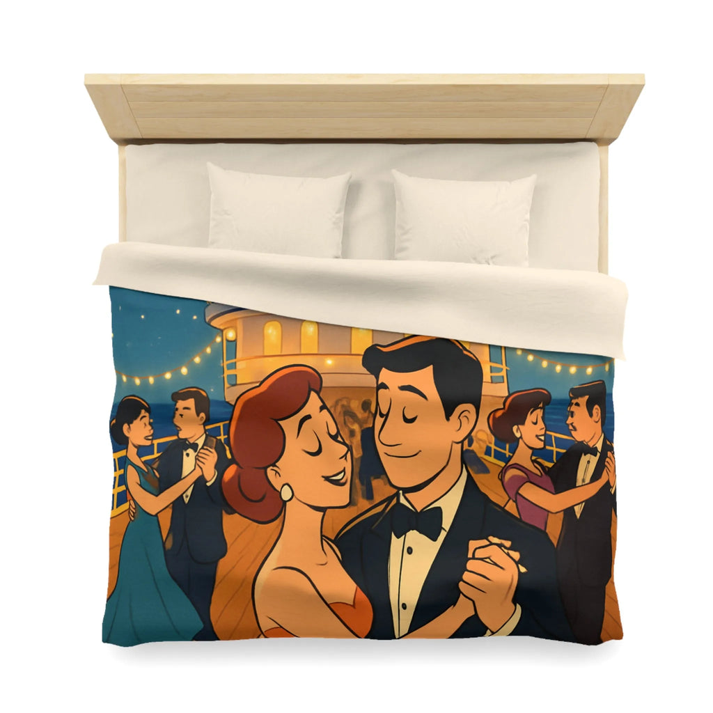 Housse de couette élégante avec danse romantique rétro sur un pont de navire