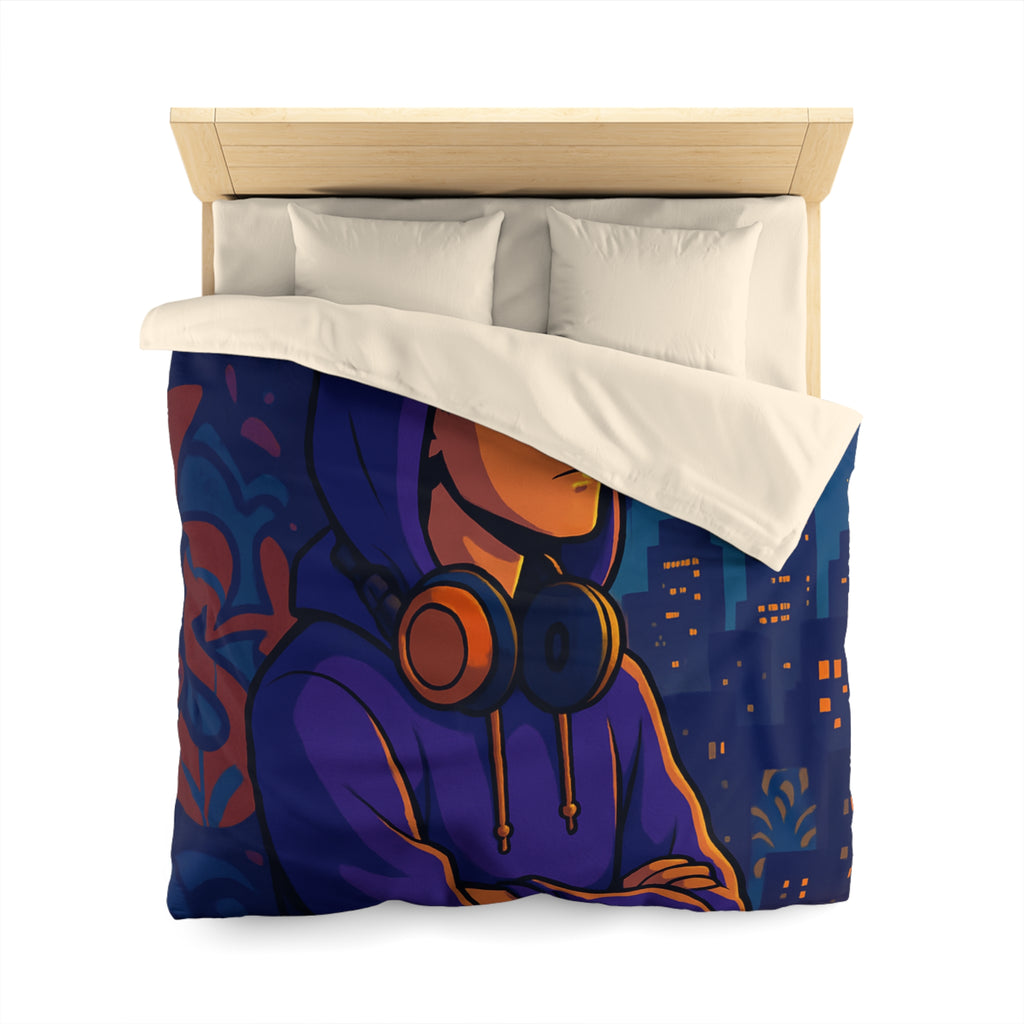 Housse de Couette Style Urbain avec Motifs Musique et Paysage Nocturne Animé