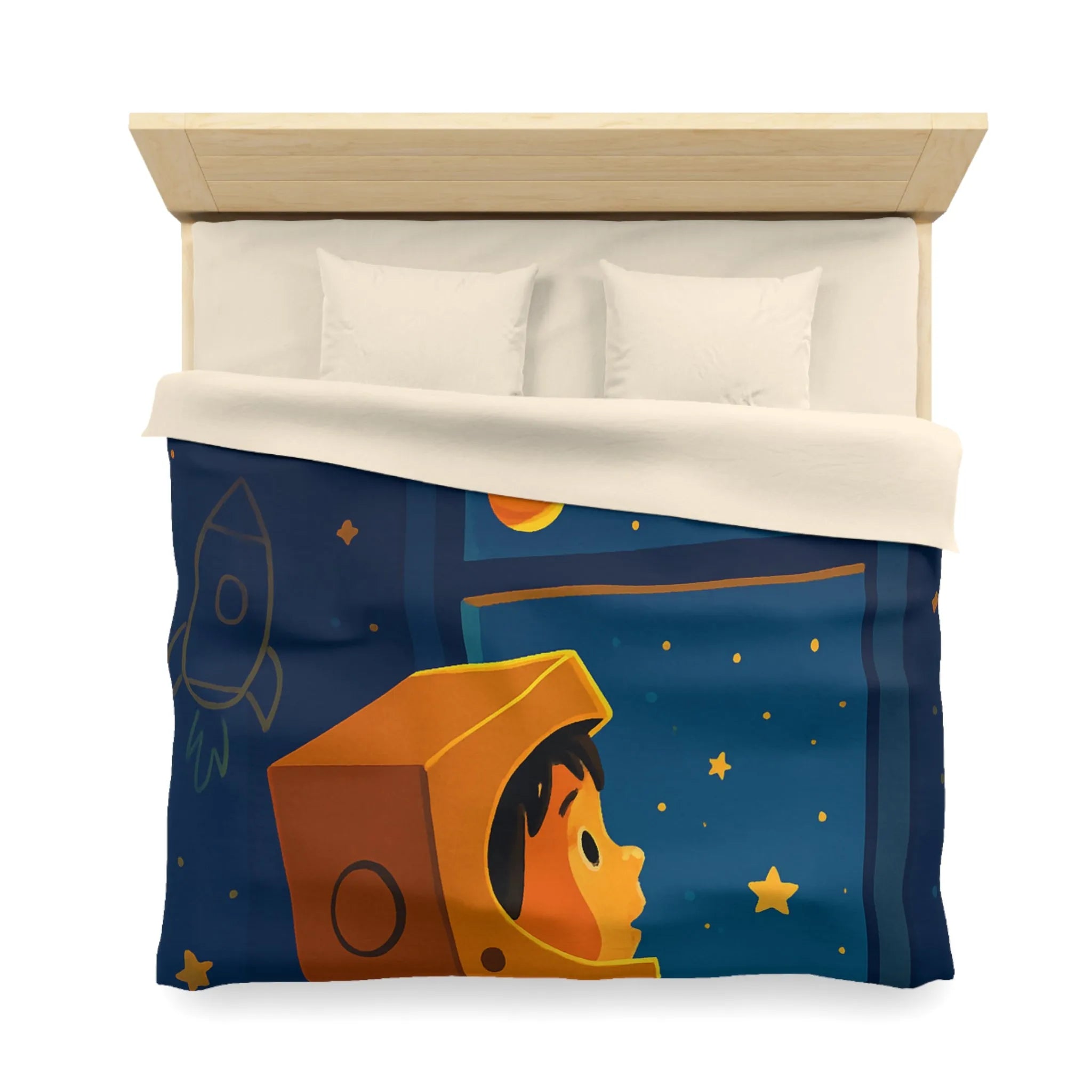 Housse de couette enfant rêveur espace avec planètes et étoiles, ambiance ludique