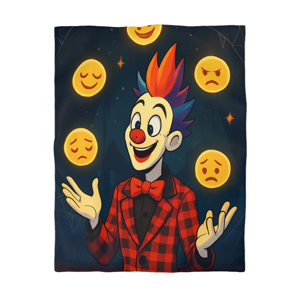 Housse de couette clown coloré dans un cirque avec émojis expression faciale variée