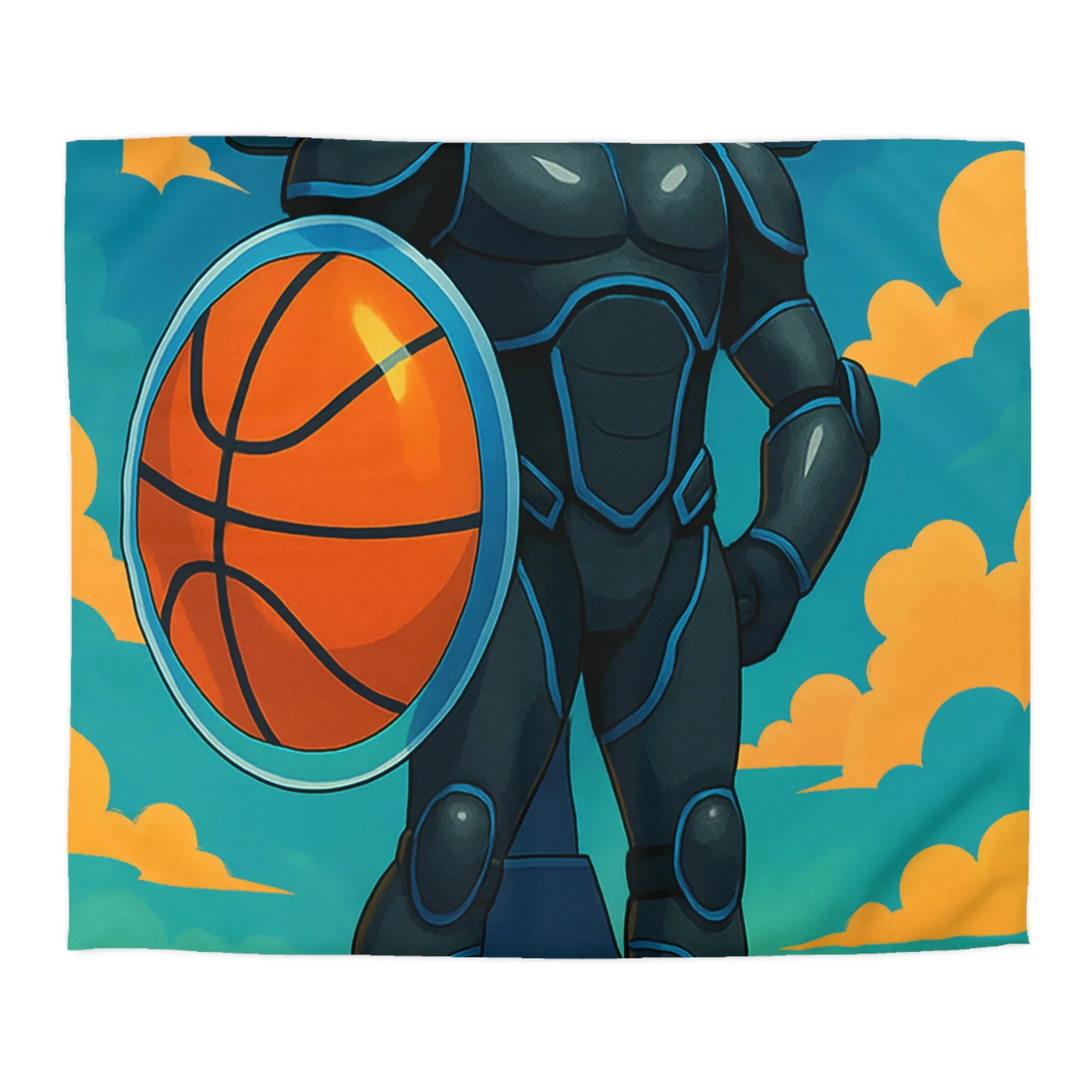 Housse de couette avec illustration d'un joueur de basket héroïque sous un ciel vibrant