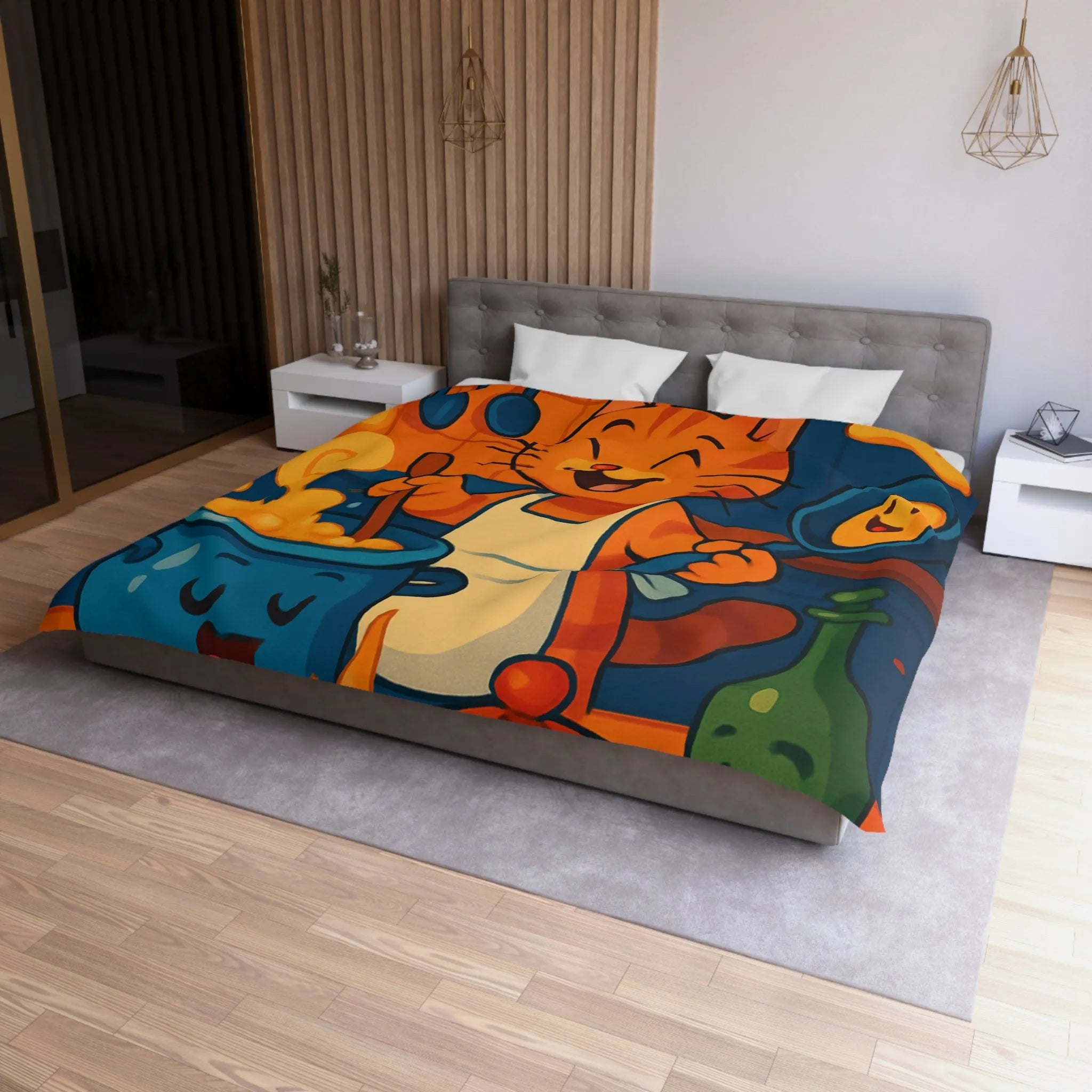 Adorable Chat Cuisinier Heureux dans une Cuisine Colorée et Animée avec Accessoires Joyeux