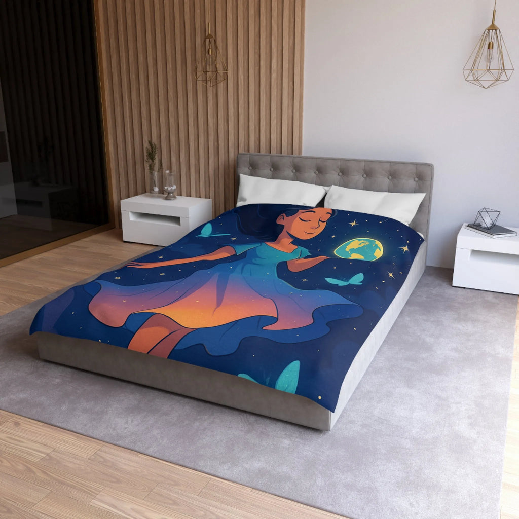 Housse de couette enfant rêve étoilé fille flottant avec globe et papillons