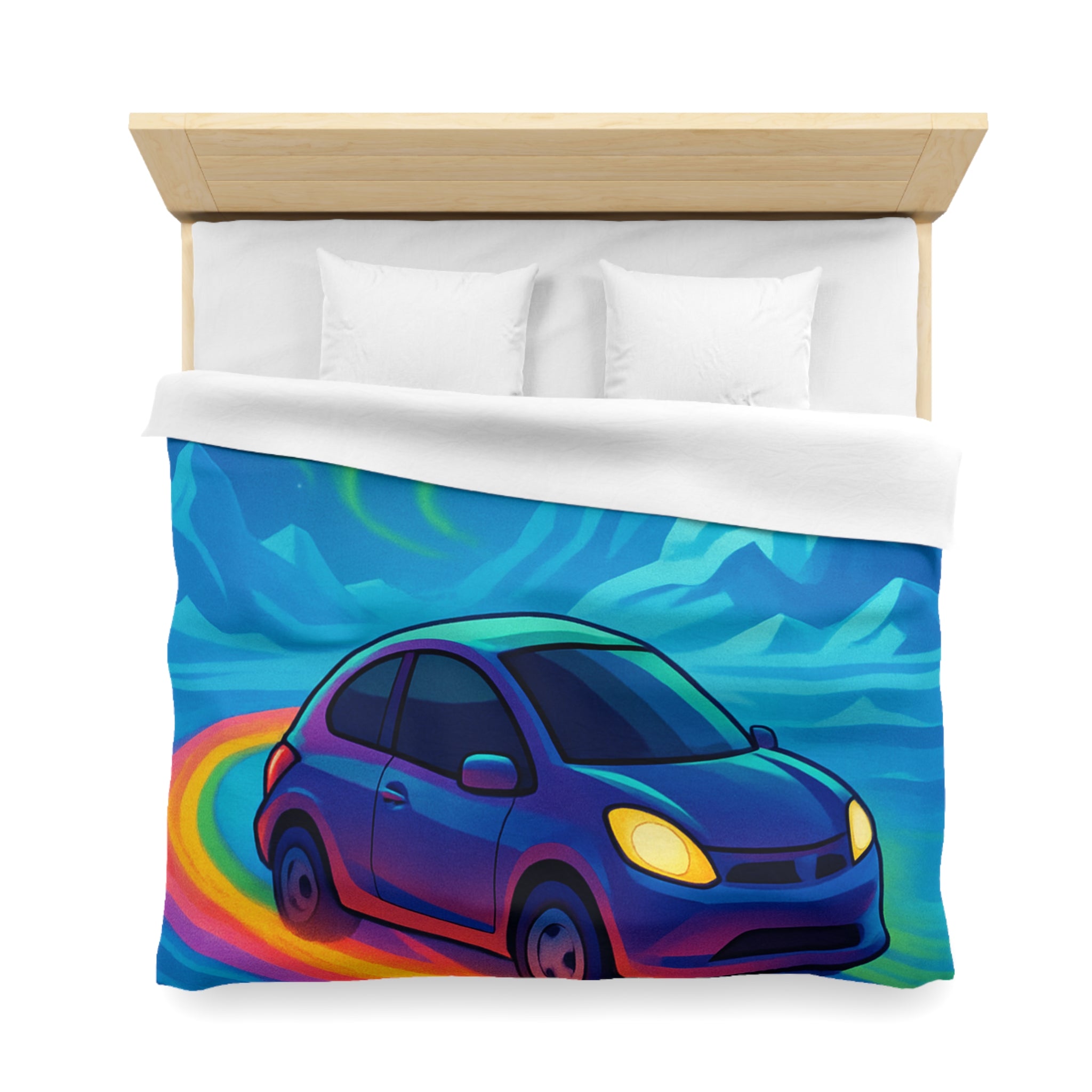 Housse de couette paysage polaire voiture et aurore boréale en couleurs éclatantes