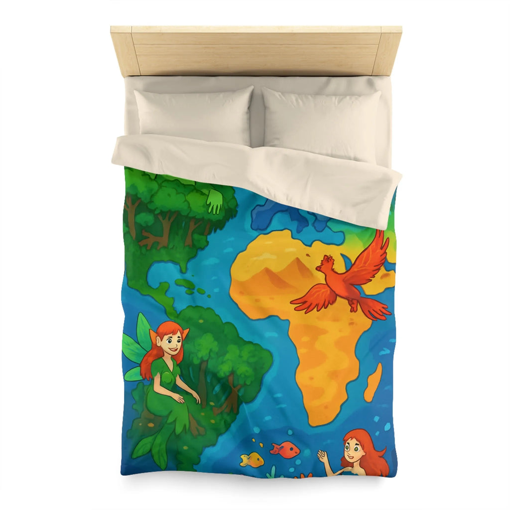 Housse de couette fantastique colorée avec créatures élémentaires de la terre, de l'air et de l'eau