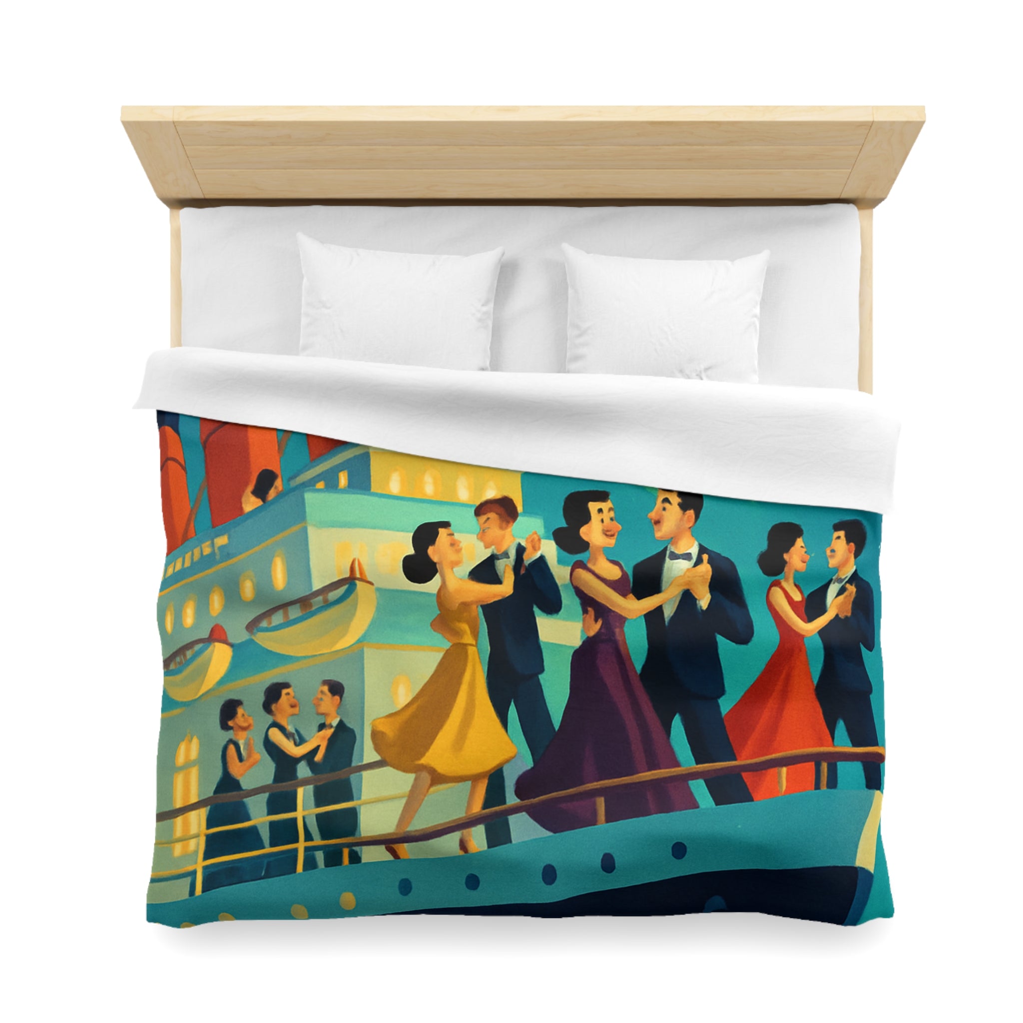 Housse de couette rétro dance nocturne aurores boréales croisière bateau élégant