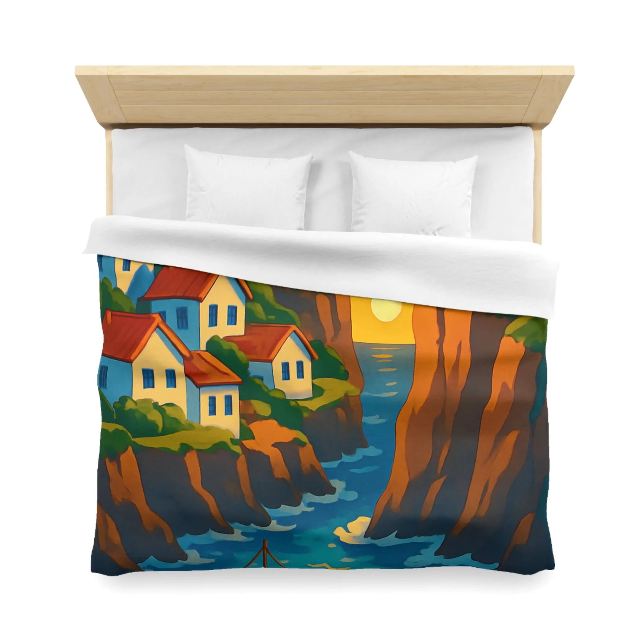 Housse de couette avec paysage côtier et phare pour chambre relaxante et colorée