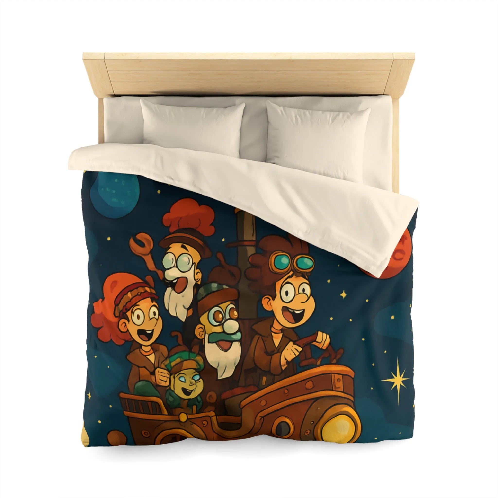 Housse de couette magique pour enfant avec voyage spatial et planètes souriantes colorées