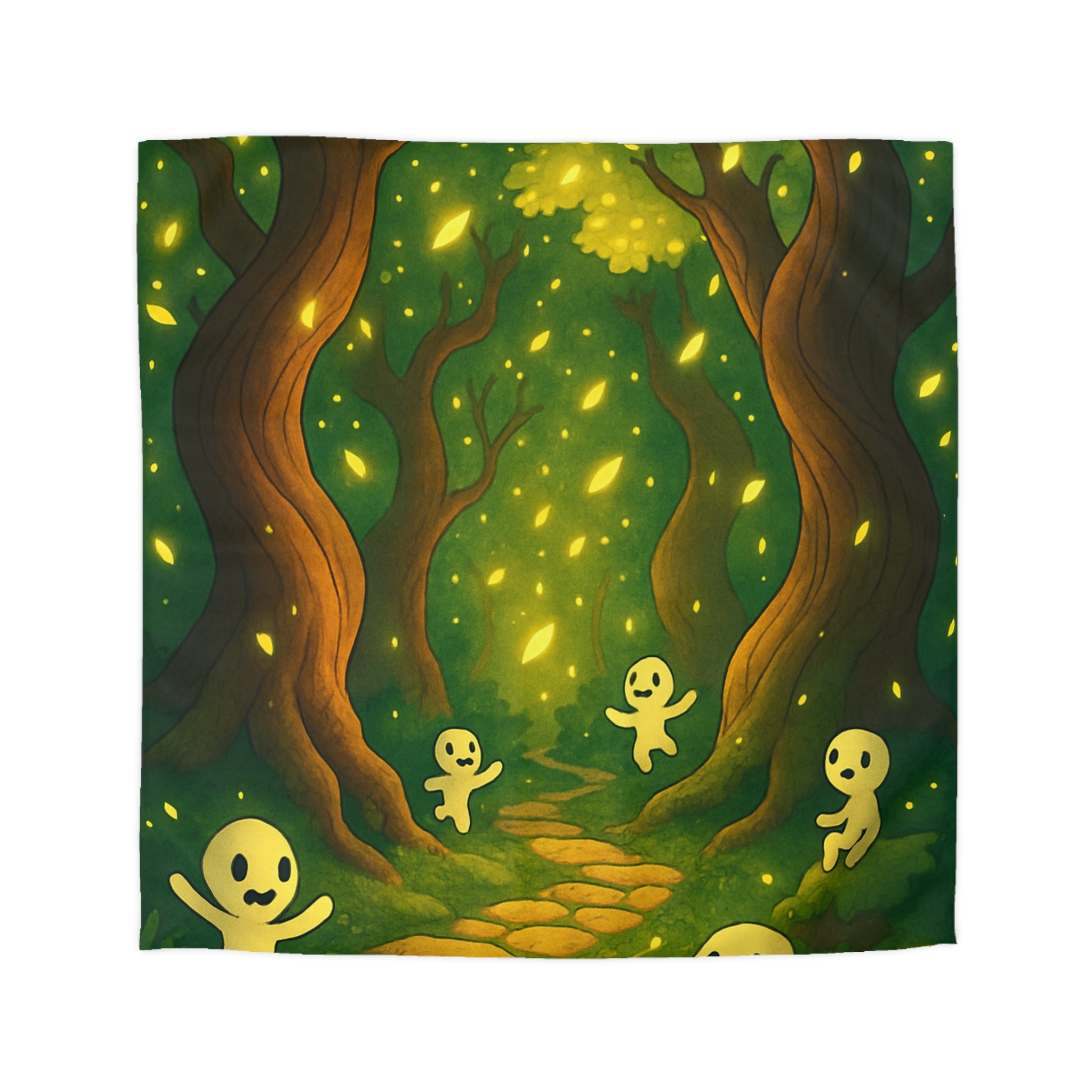 Housse de couette motif forêt magique avec créatures lumineuses ambiance apaisante