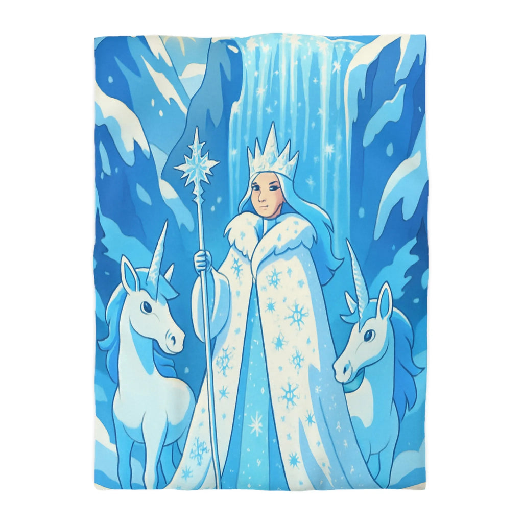 Housse de couette féerique avec reine des neiges, licornes et cascade magique