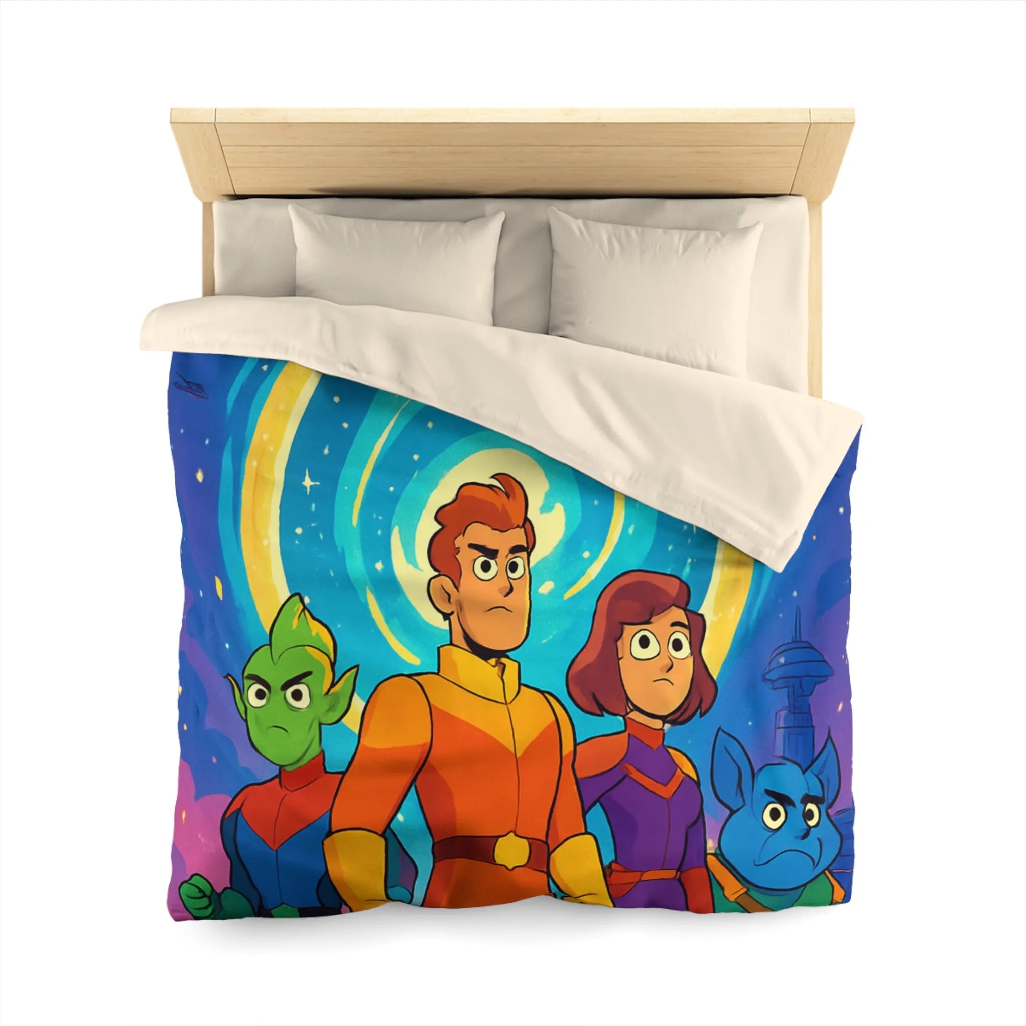 Housse de Couette Animée avec Héros Intergalactiques et Portail Éclairé pour Chambre Enfant