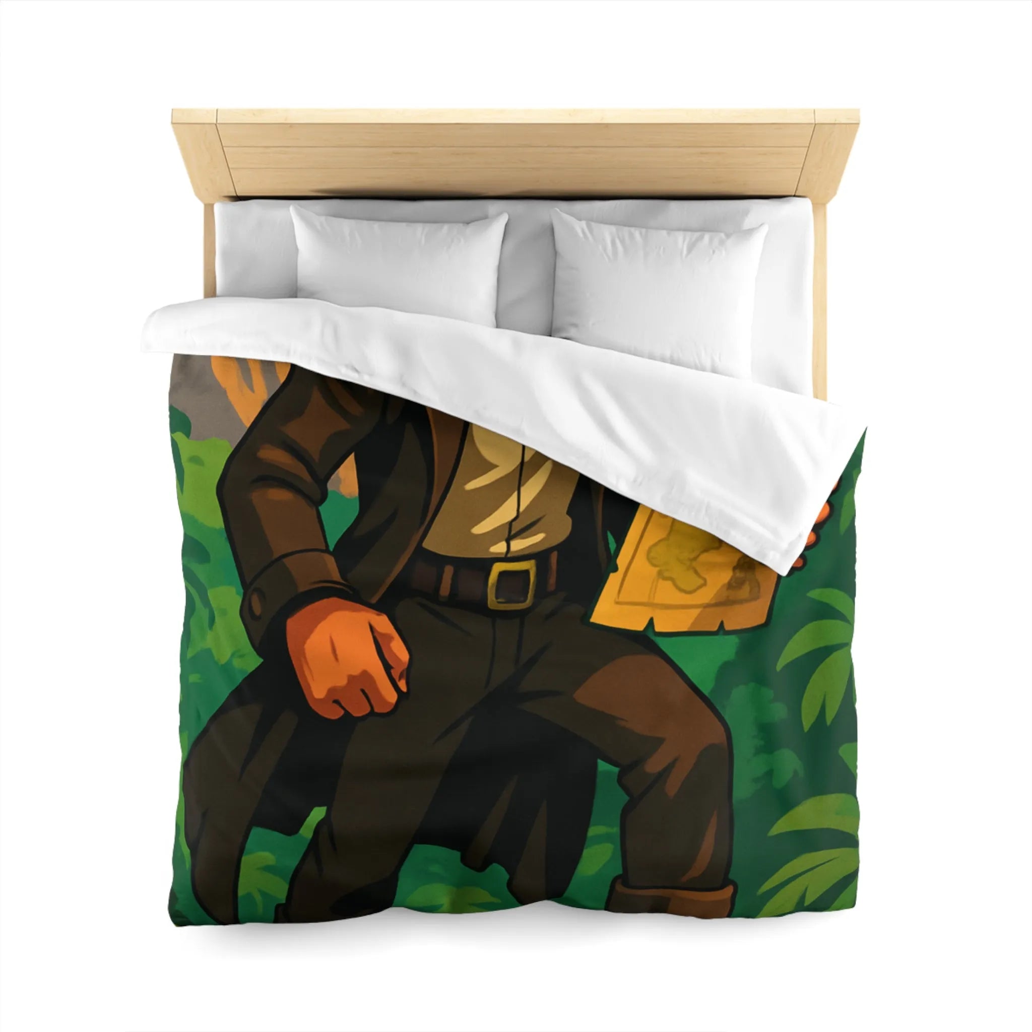 Housse de couette d'explorateur aventureux dans jungle luxuriante avec carte mystique colorée