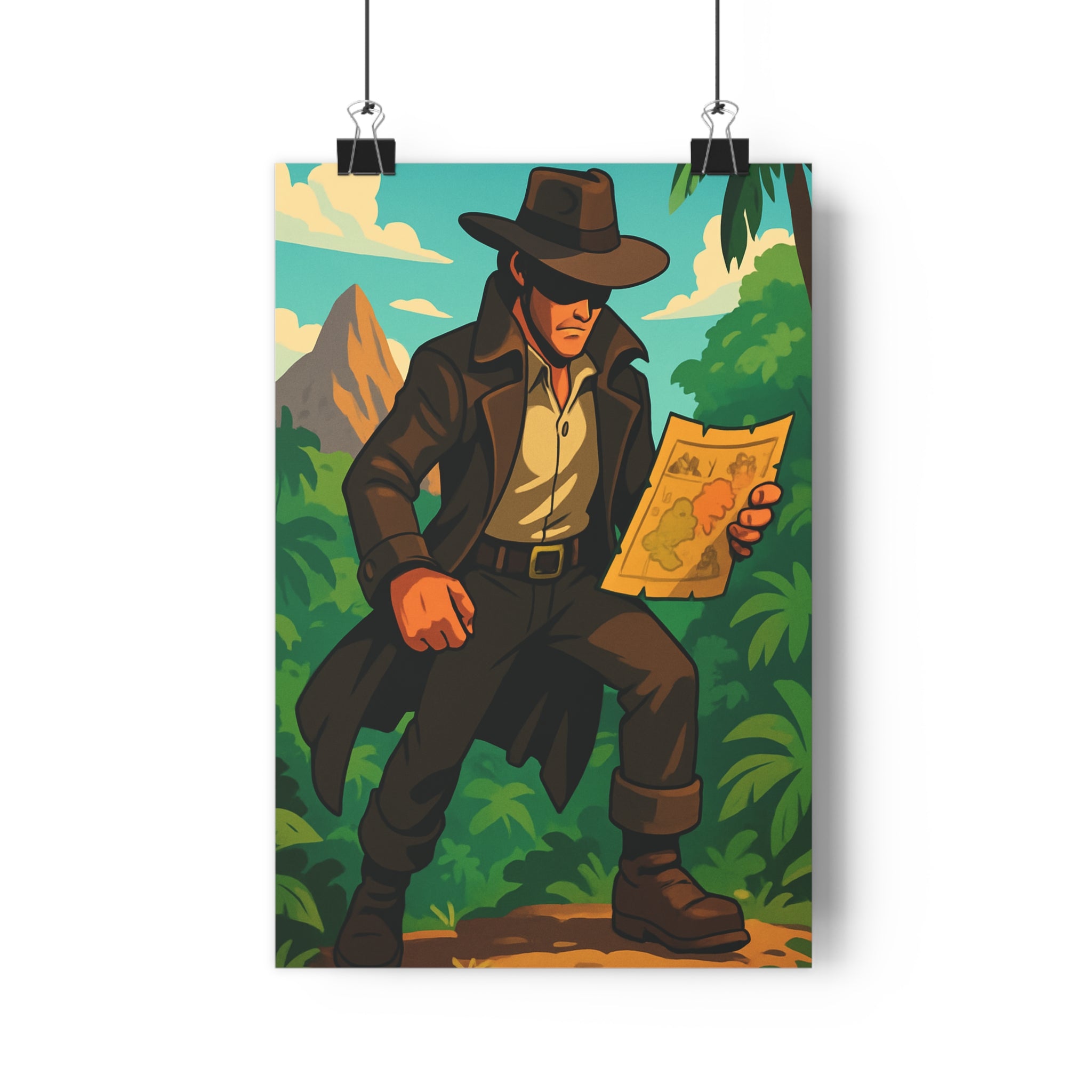 Poster décoratif aventurier jungle vert bleu dessin animé mystique chambre bureau ambiance inspirante exploration