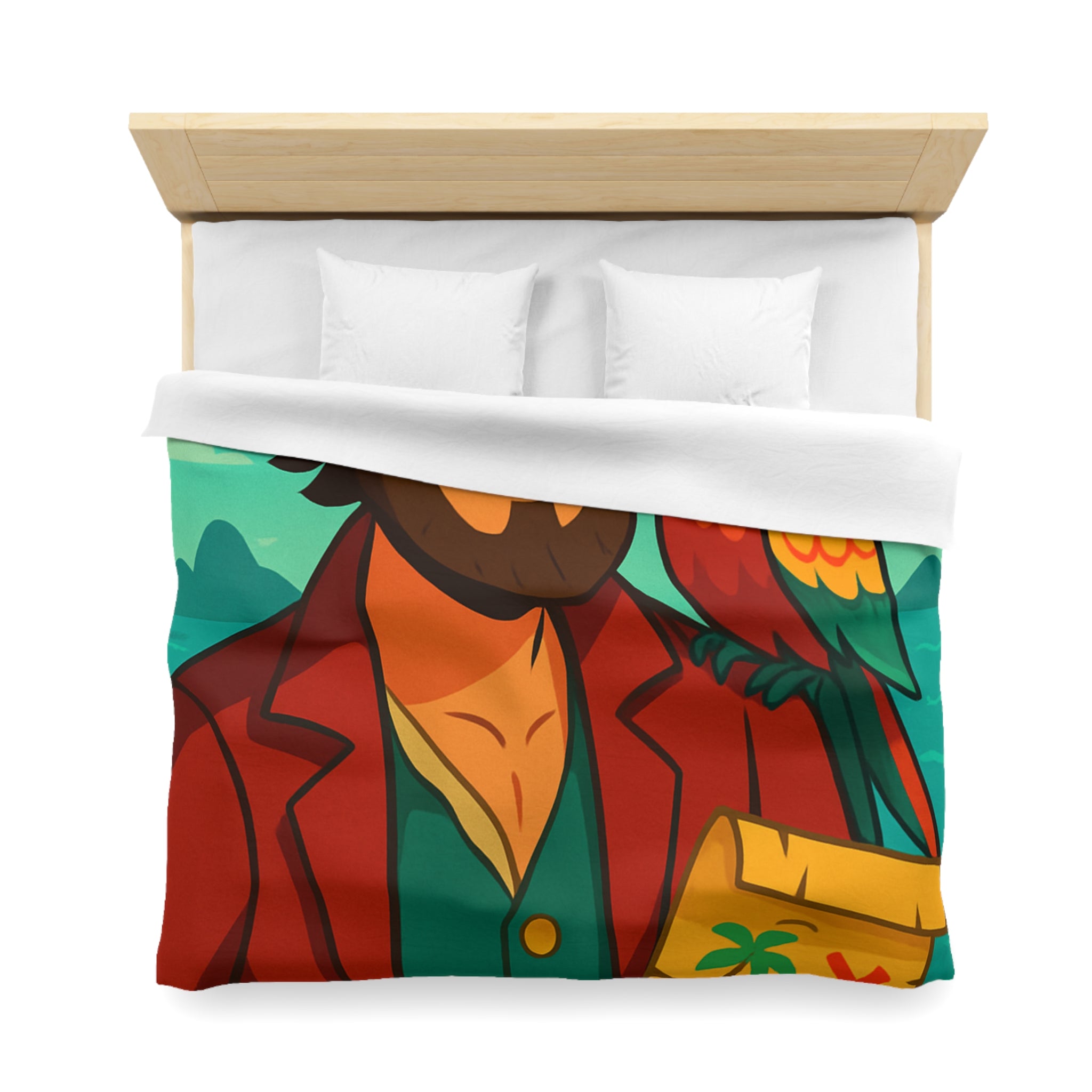 Housse de couette pirate aventurier avec perroquet coloré et carte au trésor illustrée