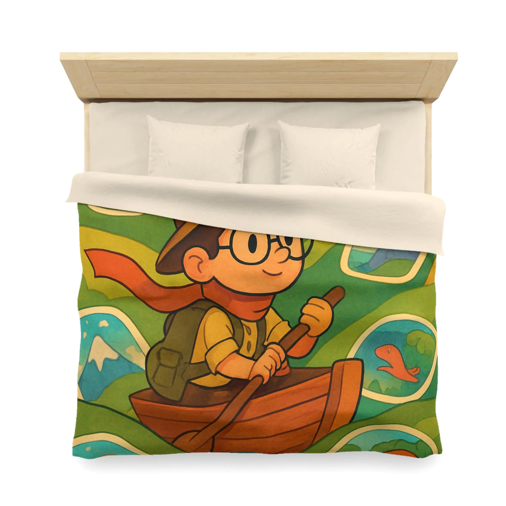 Housse de couette enfant aventure renversante explorateur en bateau et créatures mystiques