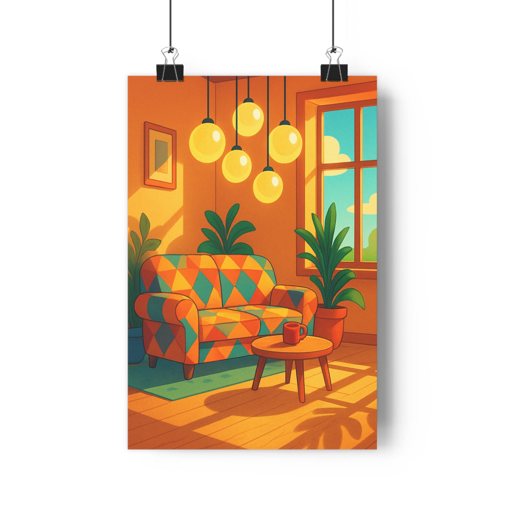 Poster décoratif cartoon coloré salon lumineux géométrique moderne chaleureux plante nature intérieur tendance qualité