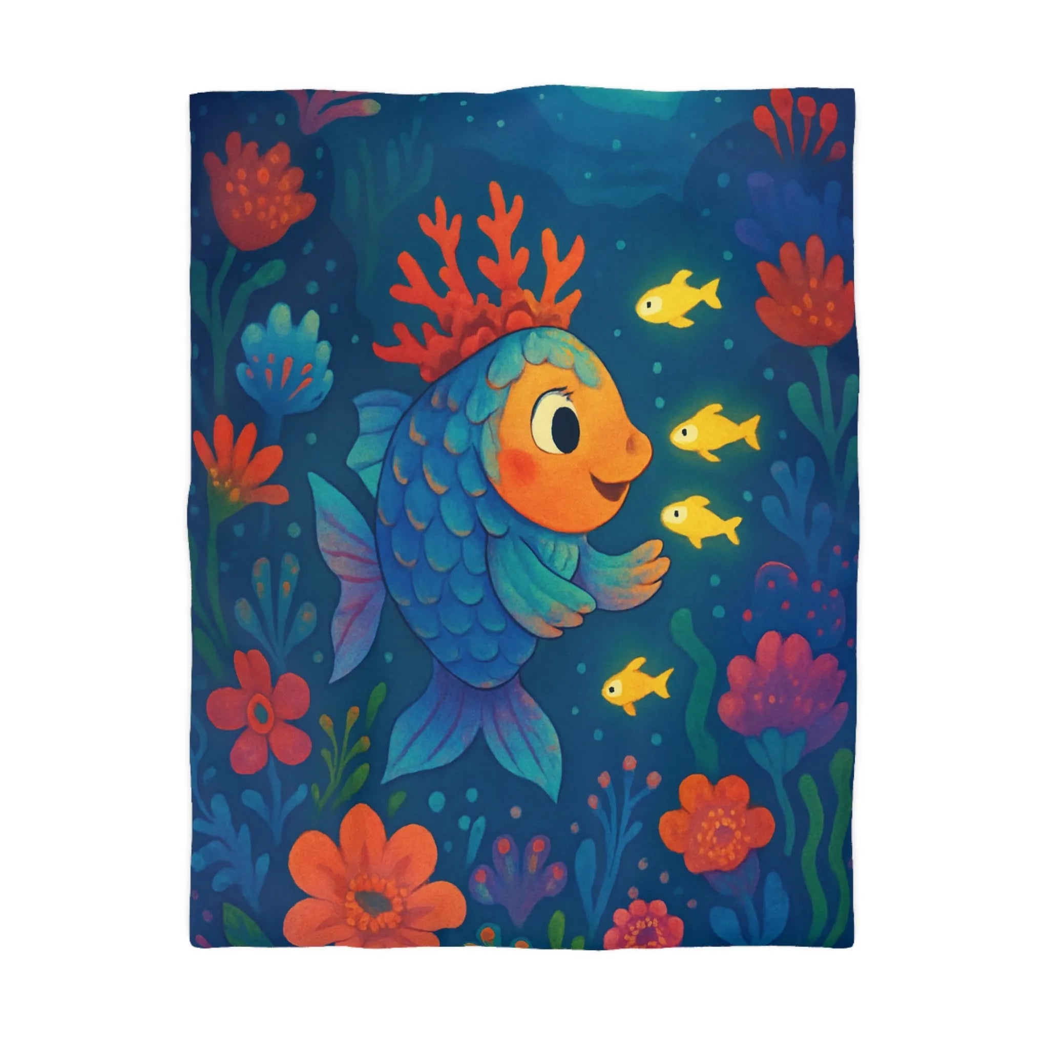 Housse de Couette Colorée avec Poisson et Lune, Idéale Chambre Enfant Rêveuse